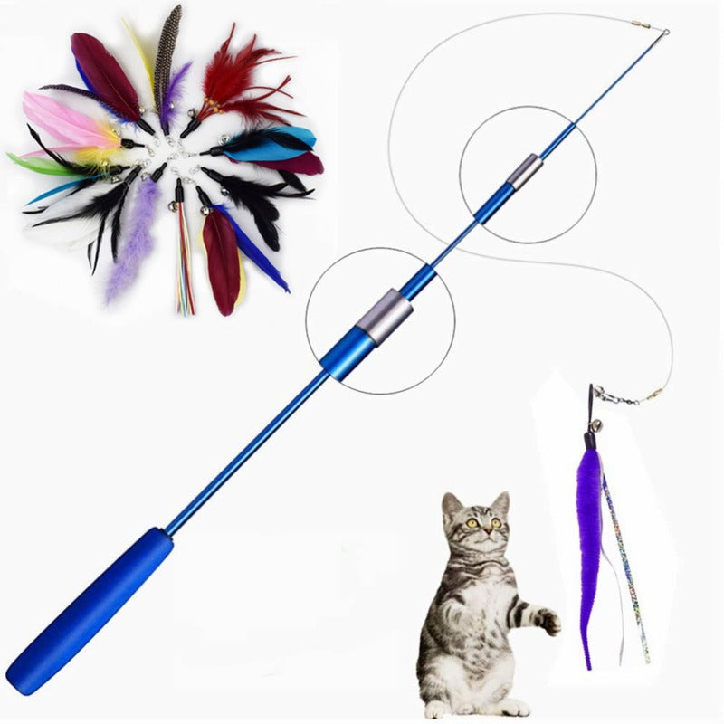 Novo brinquedo retrátil portátil para gato, com 3 secções, varinha provocadora