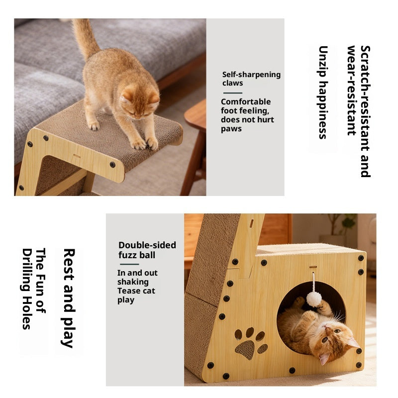 All-in-one multifunktionaler Kratzbaum aus Wellpappe zur Selbstbeschäftigung für Katzen
