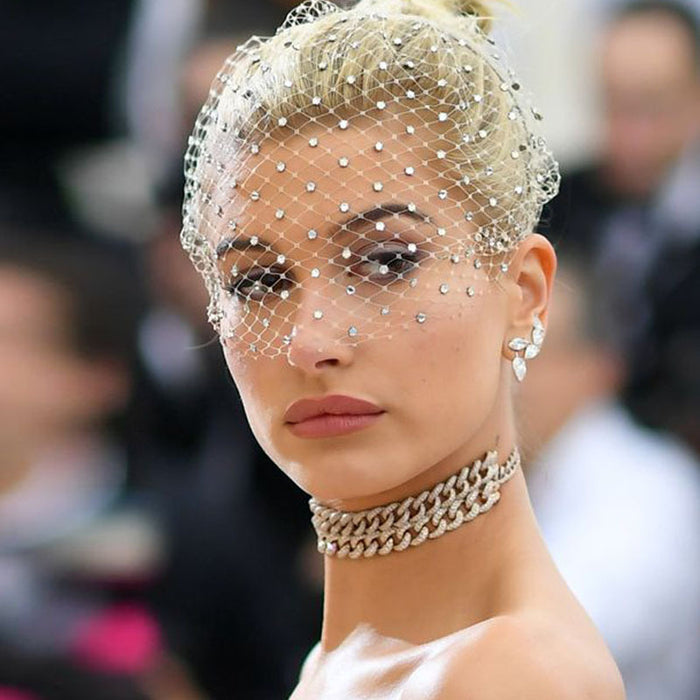 Bridal Veil Hairband Decoration Encryption Rhinestone-encrusted Diamond Mesh Headband