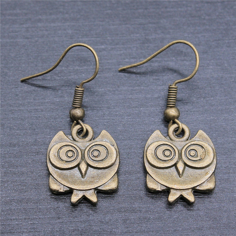 Retro Minimalist Handmade Jewelry Double-sided Owl Earrings