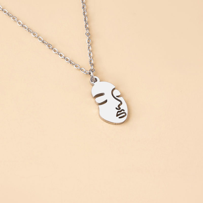 European And American Fashion Abstract Stainless Steel Face Necklace