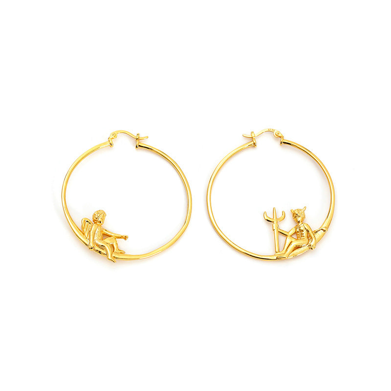 S925 Sterling Silver Fashionable Devil And Angel Earrings Hoops For Women