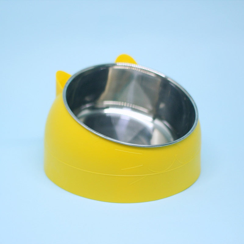 Stainless Steel Dog Bowl Double Bowl Cervical Protection Oblique Mouth Hot Pet Food Basin Supplies