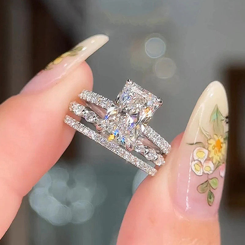 Conjunto de anel de zircônia com corte de flor de gelo super brilhante em prata esterlina S925