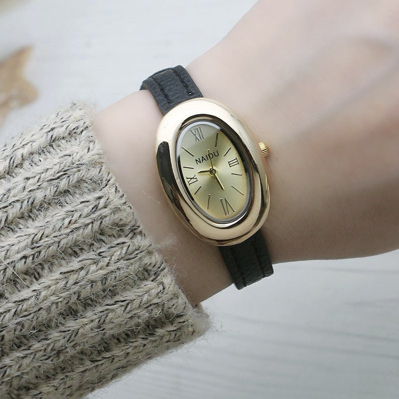 Oval Sub-dial Thin Strap Quartz Watch