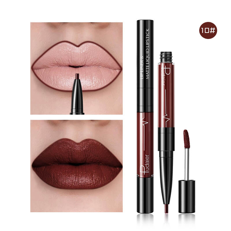 Pudaier Batom Matte Líquido e Lápis de Lábios 2 em 1 Maquilhagem Profissional Completa Agate Red Tinta de Lábios Volumizador Batom Líquido de Tatuagem