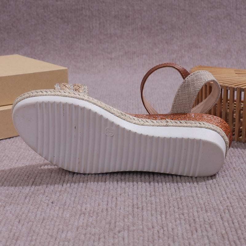 Ethnic Style One Strap Sandals Platform Wedge Buckle Plus Size