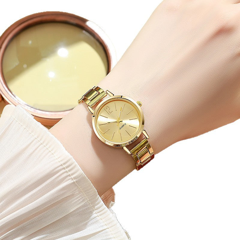 Relógio feminino de quartzo com pulseira de aço banhado a ouro