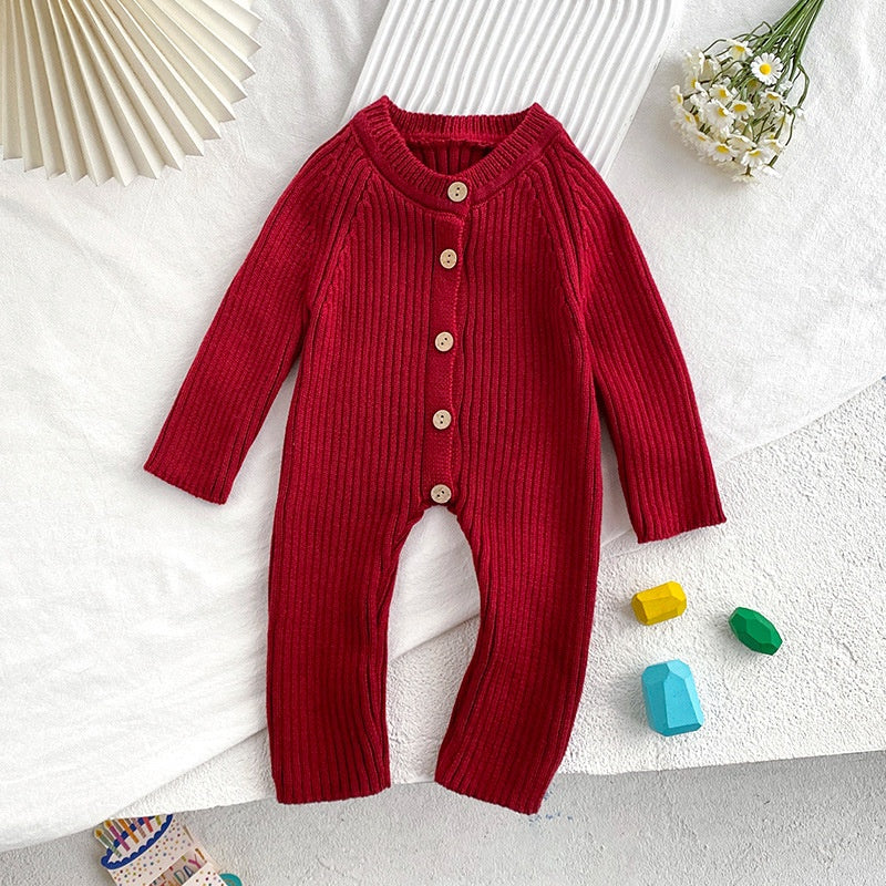 Fatos de malha grossa para recém-nascidos, roupa de inverno, macacão de malha