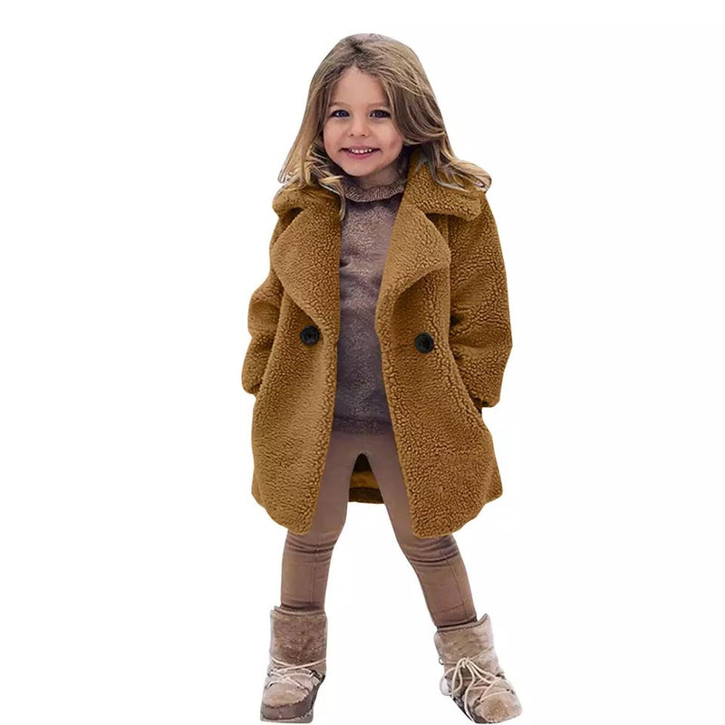 Gabardina de Menina com Lapela e Cor Sólida