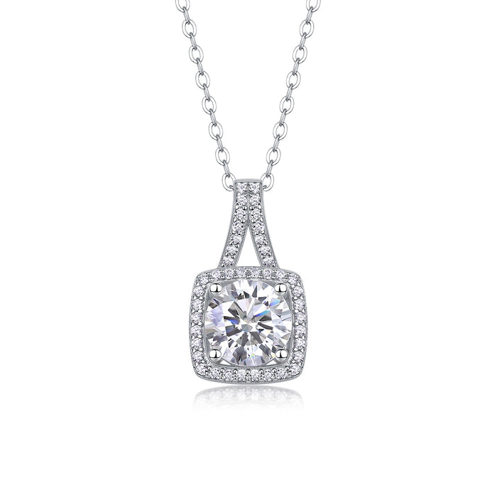Small Square Diamond - Set With Top-quality Moissanite, Fashionable And Light Luxury Jewelry, Silver Pendant Necklace S925, Silver-plated Platinum