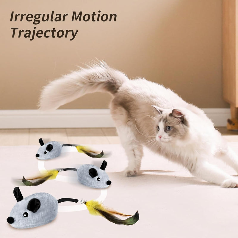 Brinquedo de Rato Interativo para Gatos de Interior Rato LED Recarregável com Pena Guizo e Cauda Brinquedo Elétrico Realista de Movimento Automático para Gatos para Exercício e Combate ao Tédio em Todas as Raças