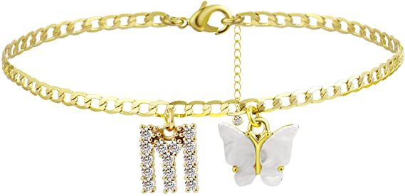 Butterfly Letter Feet Chain Fashion Inlaid Diamond Letter Acrylic