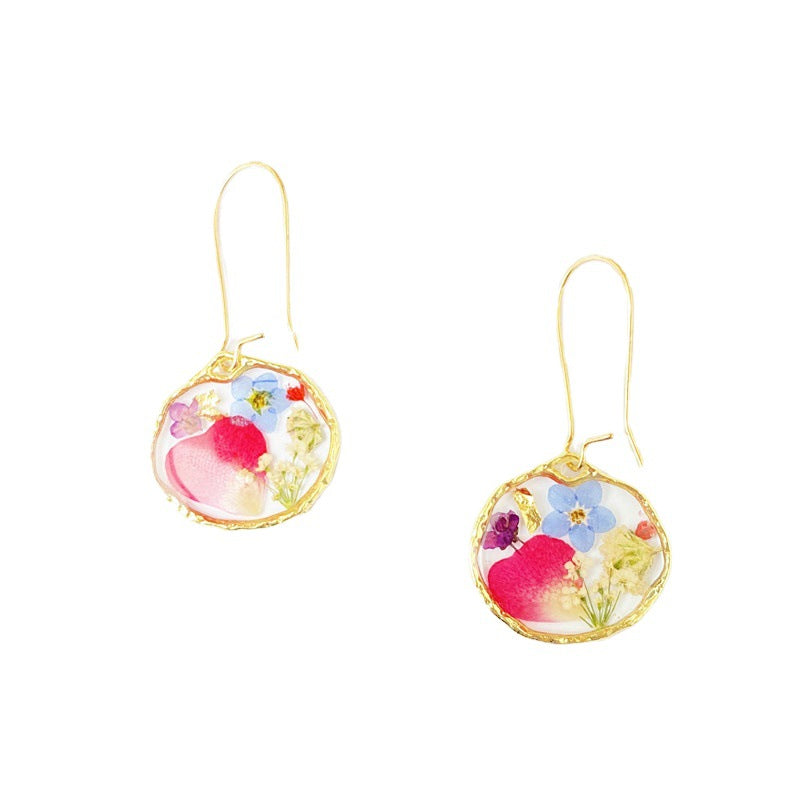 New Irregular Round Rose Petal Dried Flower Earrings