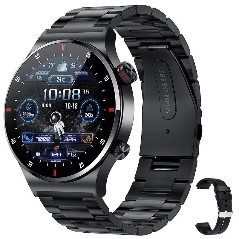 Chamadas Bluetooth QW33 Relógio inteligente ECG PPG Business com pulseira de aço inoxidável e à prova d'água para homens.