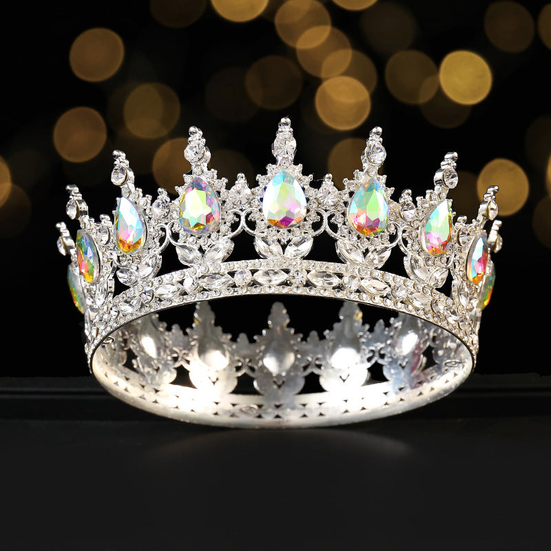 Golden Full Round Crown Red Crystal Beauty Pageant