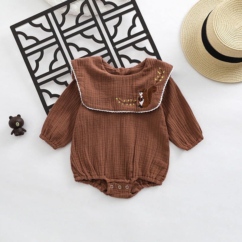 Girls' Baby Cotton Lapel Deer Embroidered One-piece Romper