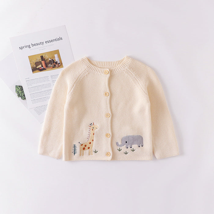 Infant Children's Embroidery Round Neck Cotton Yarn Sweater