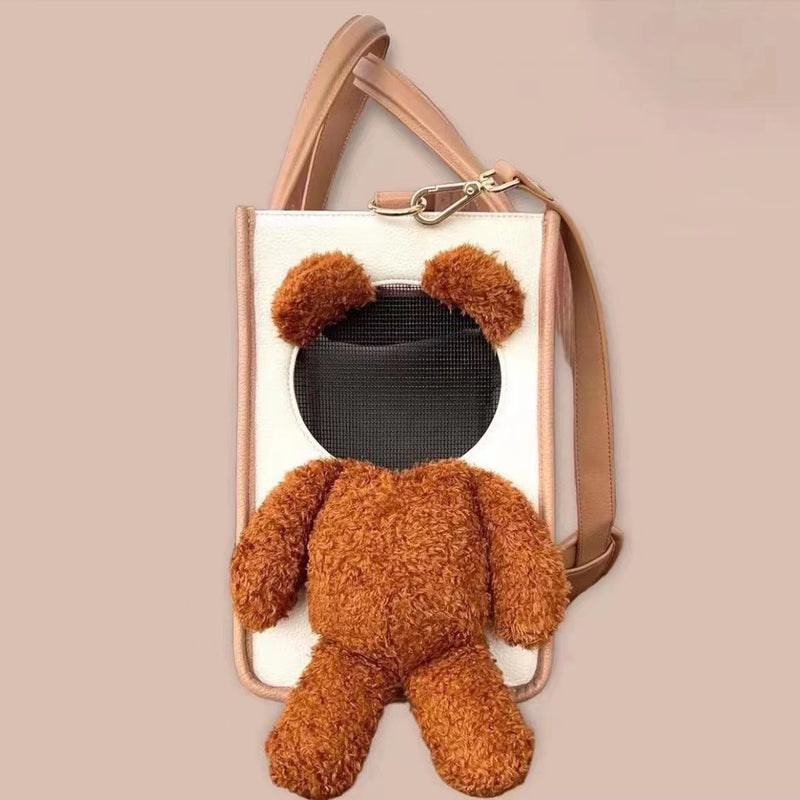 Kreative Haustiertasche mit großem Fassungsvermögen, Outdoor-Umhängetasche, Tragetasche für Katzen und kleine Hunde, Design: Brauner Bär, Haustierbedarf