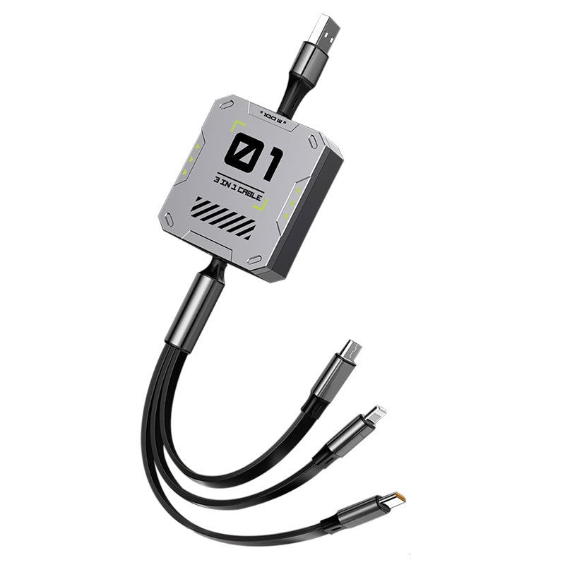 Data Cable Three-in-one 100W Super Fast Charge Telescopic One Drag Three