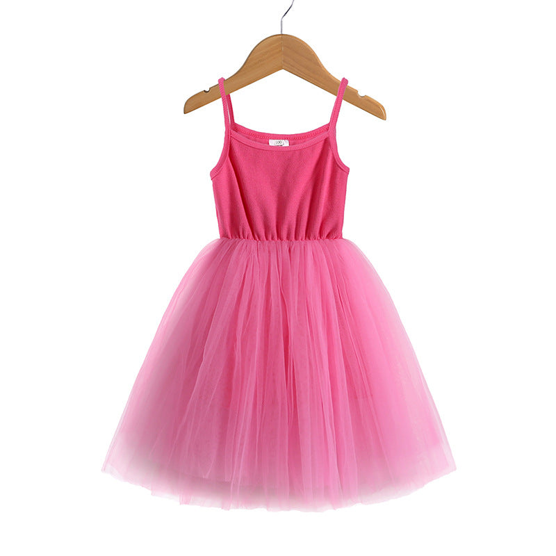 Geripptes Mesh-Trägerkleid für Mädchen