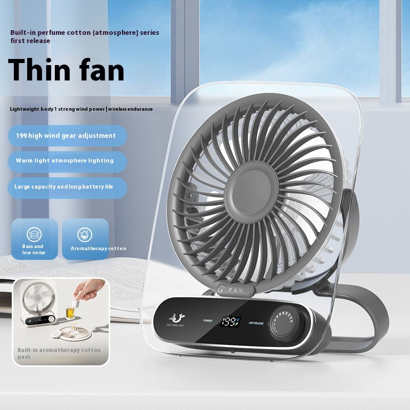Ultradünner digitaler Desktop-Ventilator, geräuschlos, Mini, tragbar, USB-aufladbar