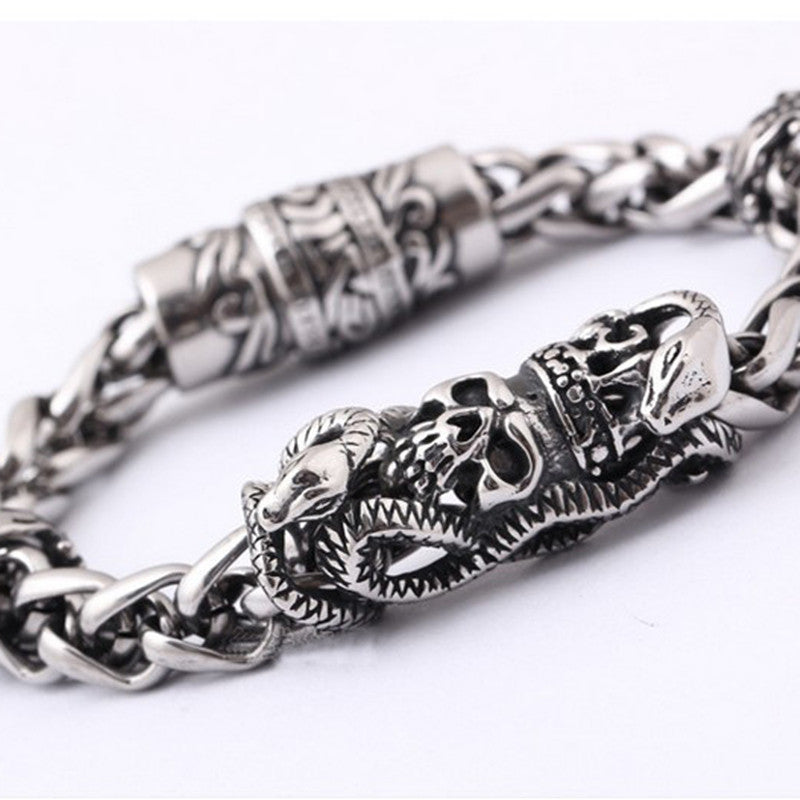 Pulseira de caveira com ímã de personalidade em aço inoxidável