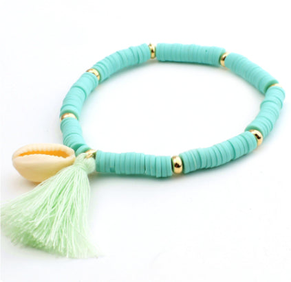 Bohemian Ethnic Shell Tassel Bracelet Simple Colored Soft Clay Bracelet