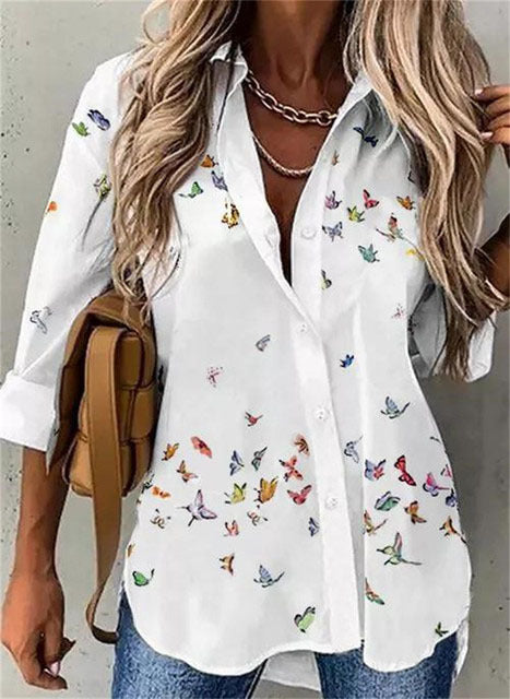 Damen-Blusenshirt mit Blumenmuster und langen Ärmeln