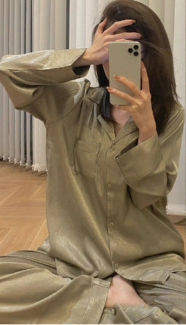 Women's Ice Silk Long Sleeve Home Pajama Set