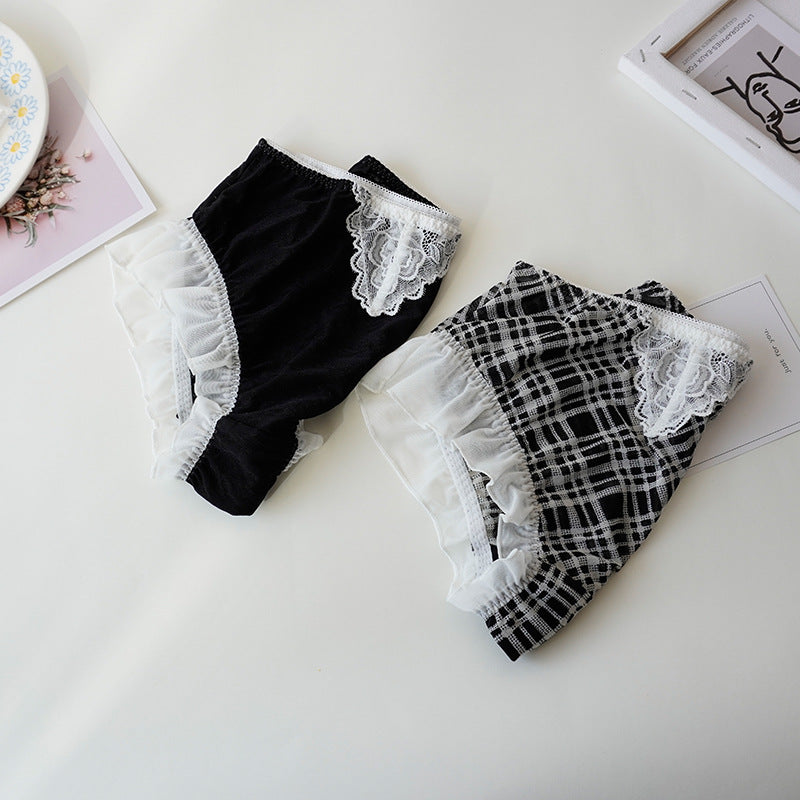 High Waist Hip Retro Lace Black And White Briefs