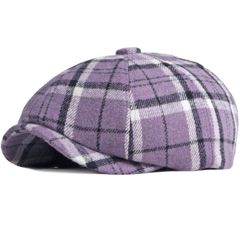 Fashionable Plaid Octagonal Hat For Women