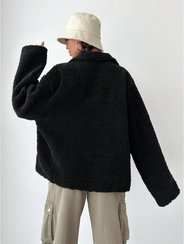 Damen Teddyfleece-Jacke mit überschnittenen Schultern und regulärer Passform