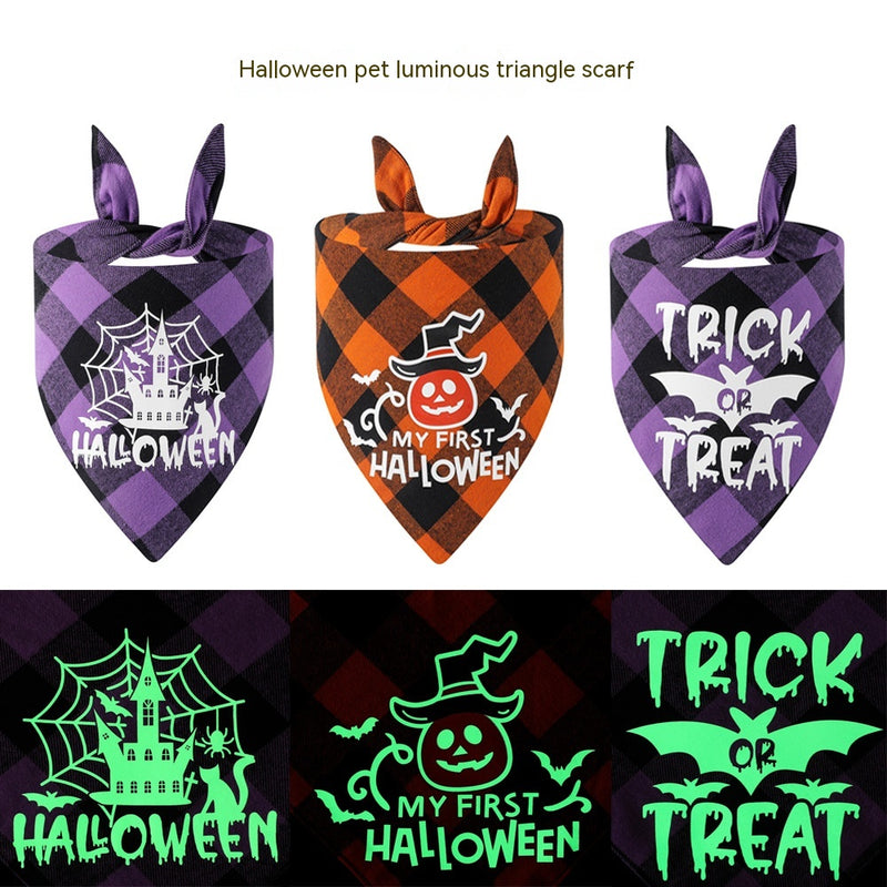 Lenço de Saliva para Animais de Estimação com Padrão Xadrez Luminoso para o Halloween