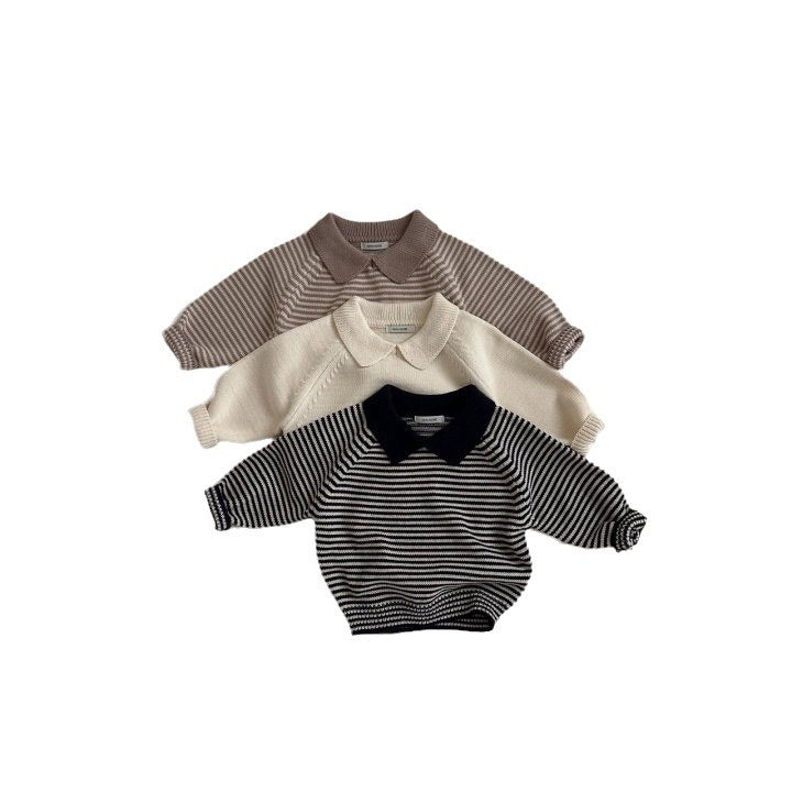 Children's Polo Collar Stripes Knitted Sweater