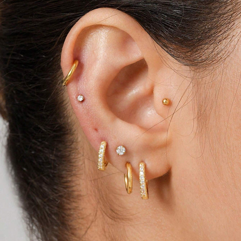 Exquisite And Versatile Small Inlaid With Diamond Ear Studs