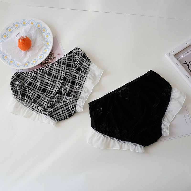 High Waist Hip Retro Lace Black And White Briefs