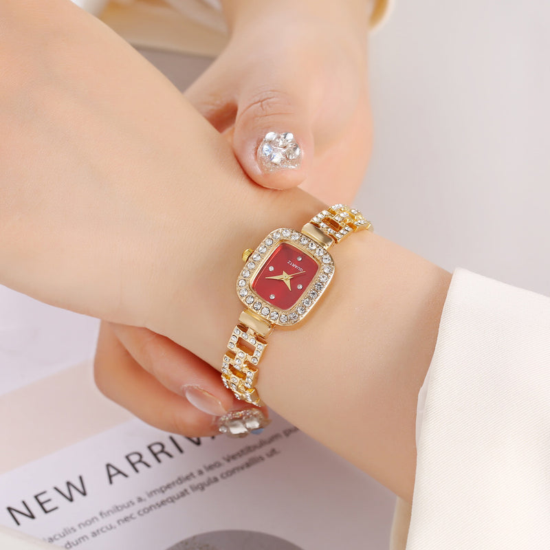 Diamond-encrusted Retractable Bracelet Gold Quartz Watch