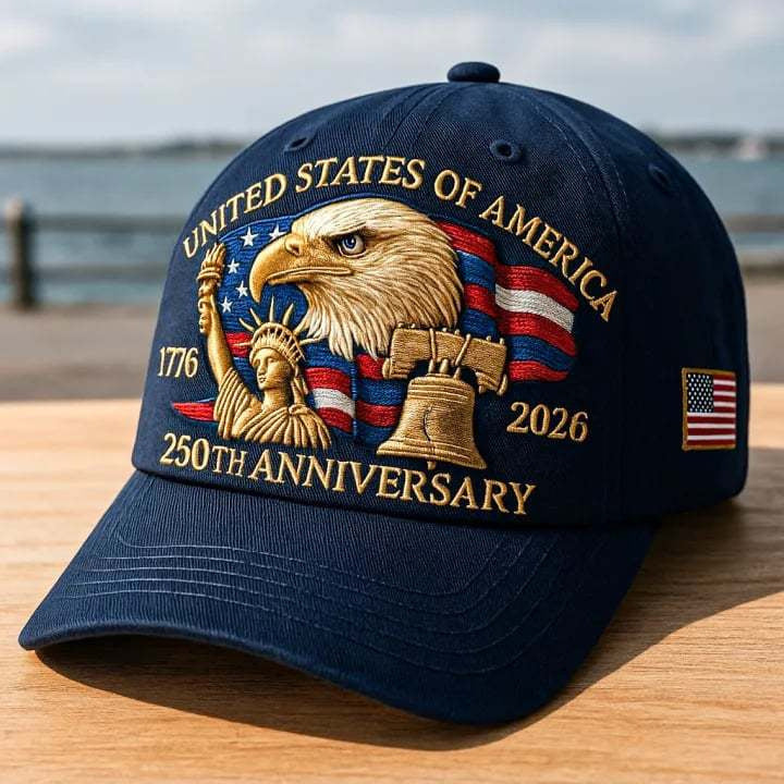 Bestickte Baseballkappe mit Adlerkopf – Gedenkdesign zum 250. Jubiläum Amerikas – Verstellbare Snapback-Mütze aus Baumwollmischgewebe für Damen und Herren