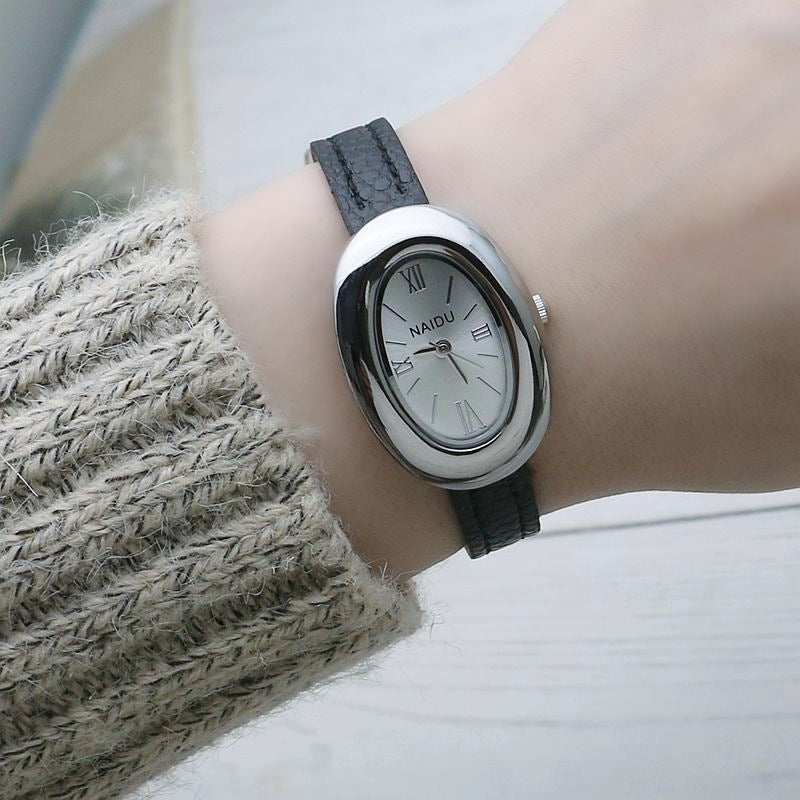 Oval Sub-dial Thin Strap Quartz Watch