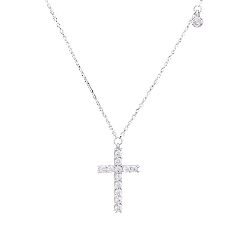 S925 Sterling Silver Simple Diamond Cross Necklace Female Net Celebrity Explosion Style Wild Temperament Clavicle Chain Popular Jewelry