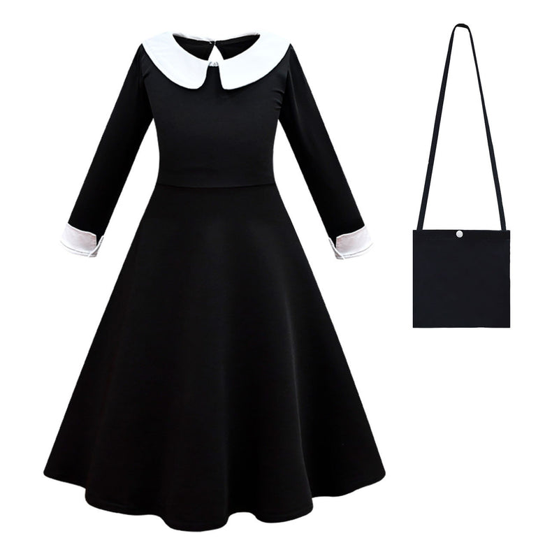Vestido de rapariga com gola de lapela e estampado simples