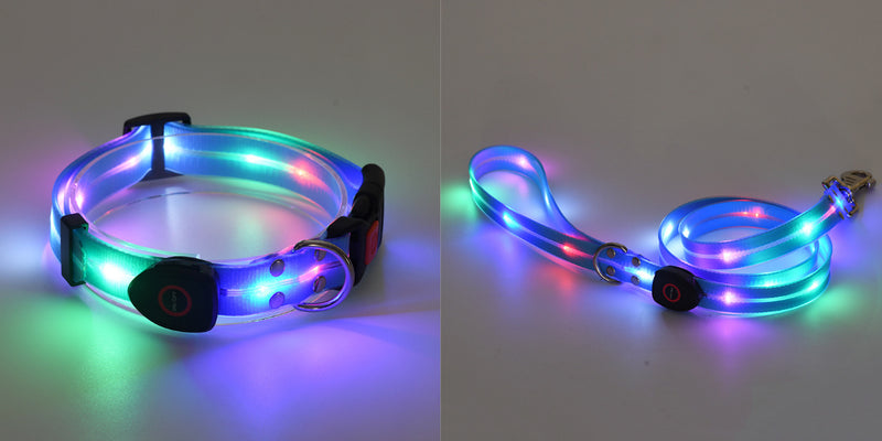LED Luminous Collar Rechargeable Pet Collar Nylon Tow Rope