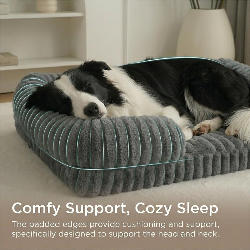 Bolster Dog Bed,Washable Thick Striped Plush Calming Dog Sofa Bed, Non-Slip Indoor Joint Relief Pet Bed For Small, Medium, And Large Breeds