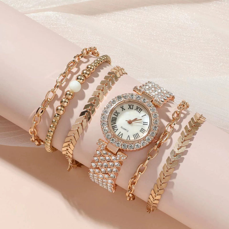 Diamant-Damenarmbanduhr Luxus-Mode Geschenkbox Uhrenarmband Sechsteiliges Set