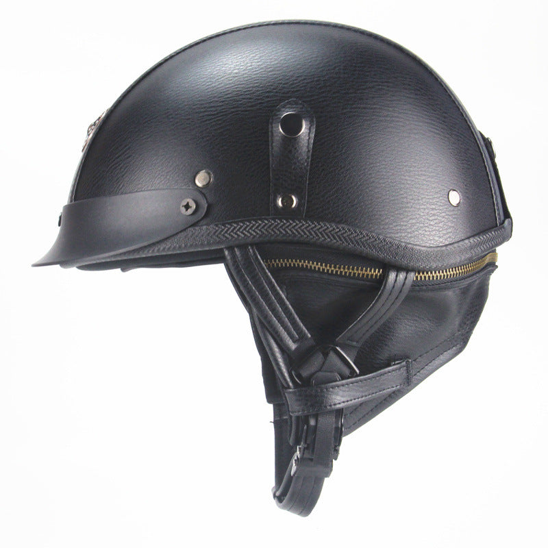 Capacete retro personalizado meio pedal motocicleta americano cruzeiro capacete de couro feito à mão