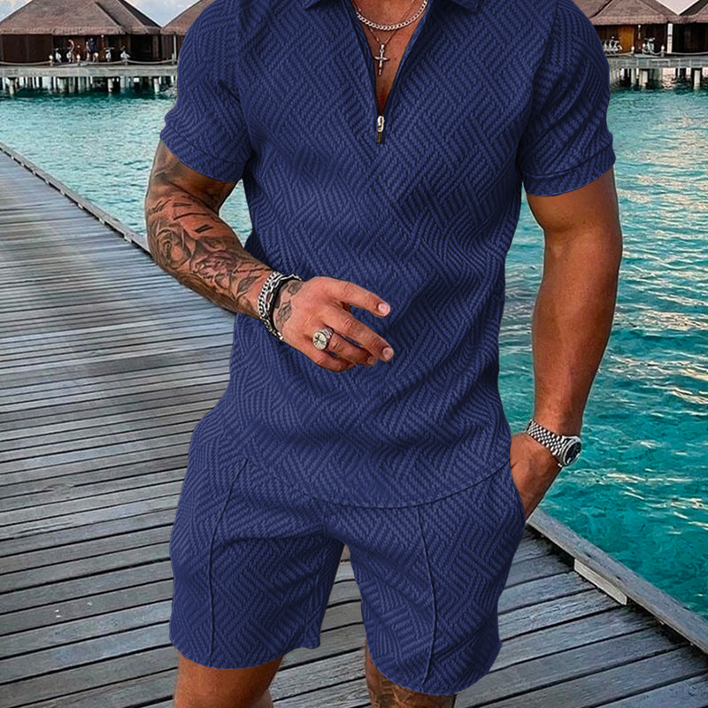 New Men's Summer Short Sleeve Shorts Casual Suit