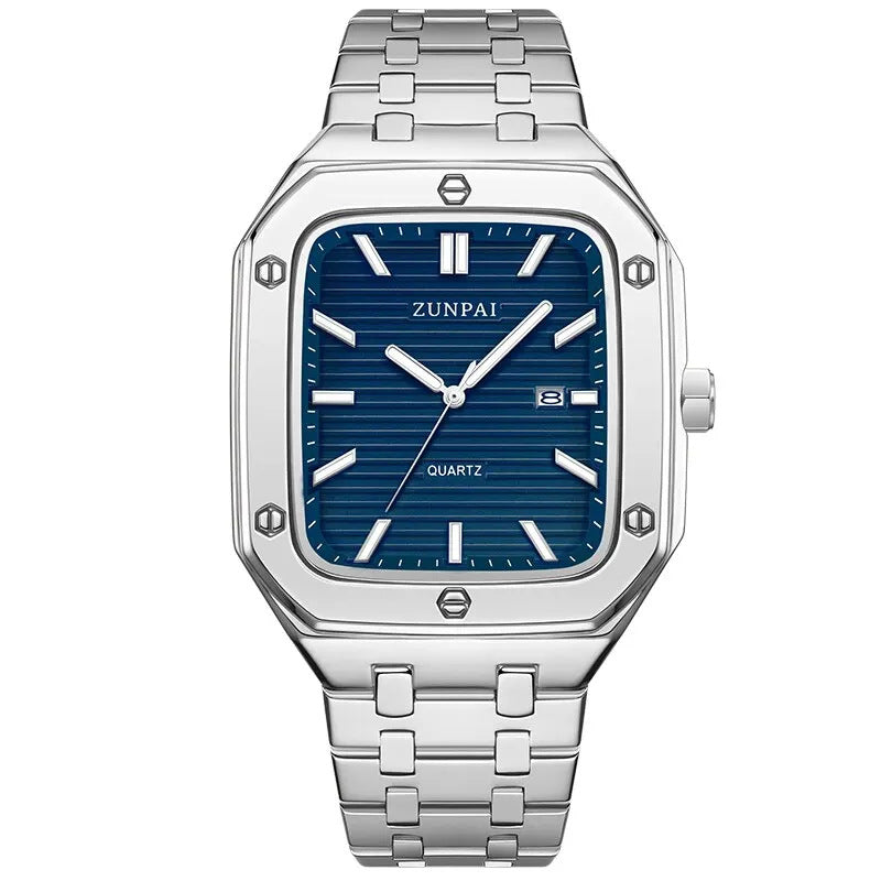 Stilvolle Herrenuhr aus Edelstahl mit quadratischem Gehäuse