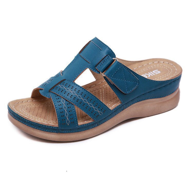 Women's Hollow Peep Toe Wedge Velcro Sandals