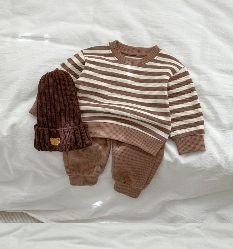 Baby Color Matching Striped Long-sleeved Top Pants Suit